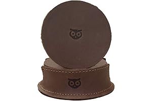Hide & Drink Durable Thick Leather Owl Coasters (6-Pack)