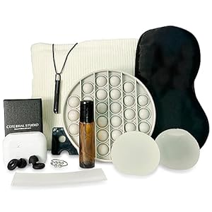 Cerebral Studio’s Discreet Sensory Toolkit for Stress and Anxiety Relief – 10 Travel-Ready Mindfulness Items for Relaxation, ADHD – Fidget toys adults, stress balls, Pop its, Breathing Necklace, Ring