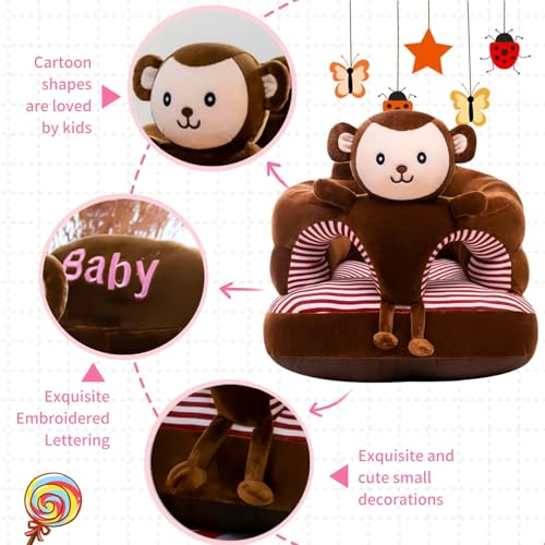 PUXU Baby Support Seat, Cute Baby Sofa Chair for Sitting Up, Comfy Plush Infant Seats (Monkey,W17.5 x H17.5) - Thumbnail 4