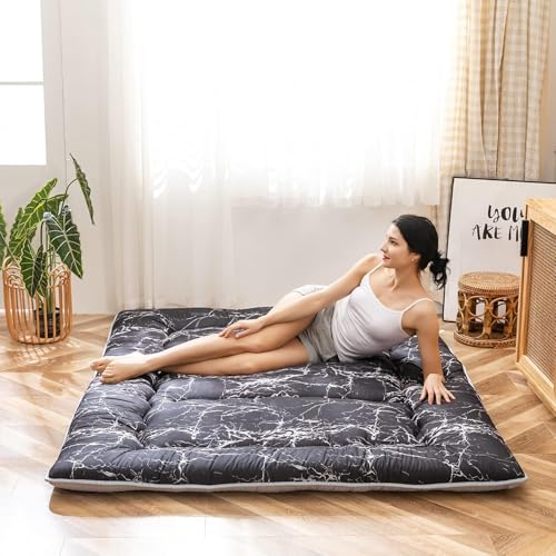 MAXYOYO Black Marble Printed Japanese Futon Floor Mattress, Thicken Sleeping Pad Floor Mat Roll Up Camping Guest Mattress Folding Couch, Full Size