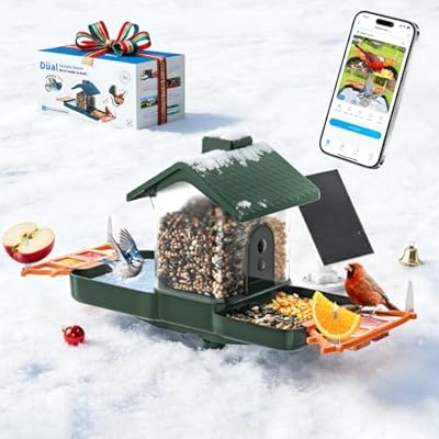 ?Bird Feeder with Camera and Bath, Dual-Lens 2K HD Video, AI Bird Identification, Solar Powered, Instant Alerts, IP66 Weatherproof