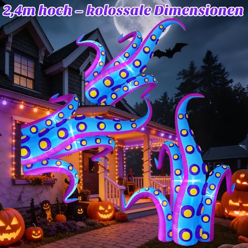 Danxilu 2,4m XXL Halloween Aufblasbar Oktopustentakel Outdoor Deko – Ansicht 2
