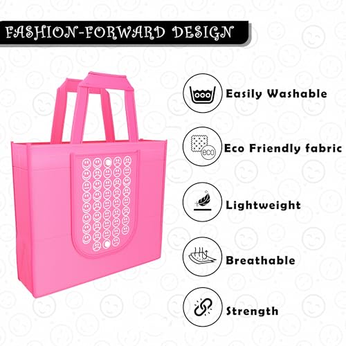Image of Kuber Industries Pack of 3 Foldable Shopping Bags For Women | Grocery Bags For Market | Jhola /Thela & Daily Use Bags | Smile- Pink, Green & White Blue