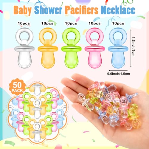 Image of Thyle 51 Pcs Confetti Sprinkle Baby Shower Games It's a Baby Sprinkle Party Decoration Pacifier Hunt Sign and 50 Acrylic Pacifiers Rainbow Confetti Sweet Donut Gender Reveal Party Decor