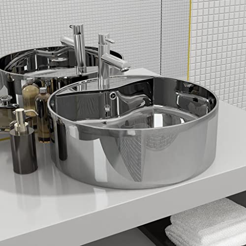 Lavabo de cerámica plateado de 46,5 cm con rebosadero y orificio para grifo Mangloder 2