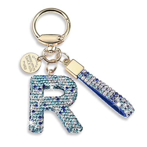 JINGUAZI Bling Initial Letter Keychain Bag Charms for Women (R-Blue)