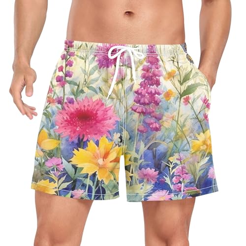 xigua Wildflowers and Butterflies Mens Swim Trunks with Liner, 5 inch Quick Dry Mens Boardshorts for Beach