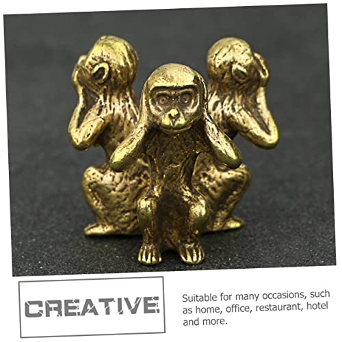 Yardwe Three Not Monkeys Decoraciones Para Salas De Casa Tablescape Decor Monkey Statue Monkey Animal Statues Feng Shui Figurine Table Monkey Sculpture Pure Copper Household Decor Metal #TOP4