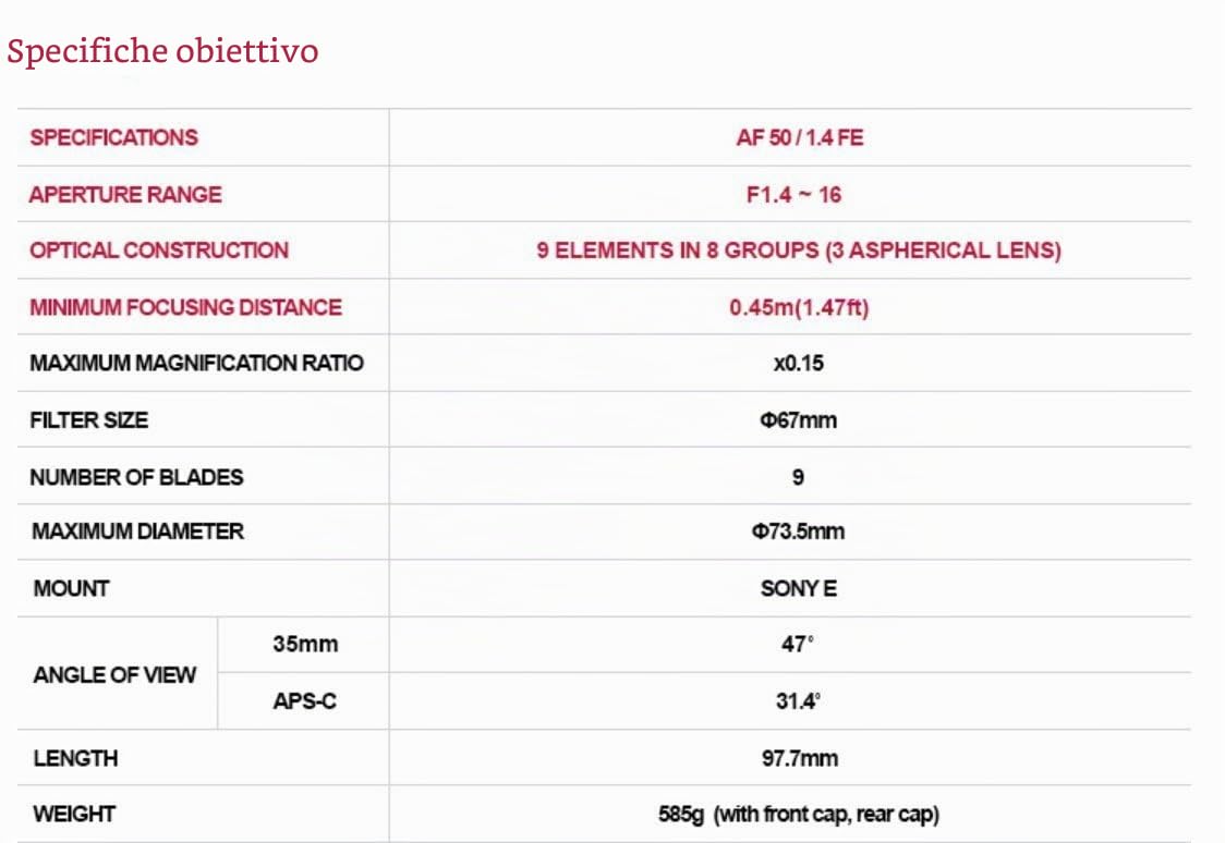 Obiettivo Samyang 1 AF050 F 14SFE 50mm F1.4 AF con messa a fuoco automatica per connettore Sony E-Mount nero