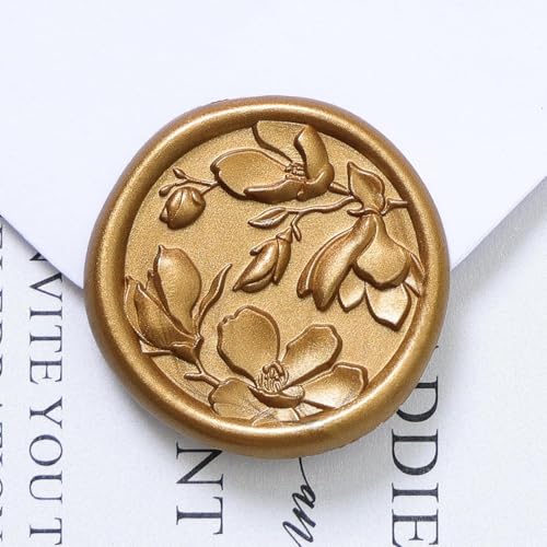 UNIQOOO Wax Seal Stickers - 3D Magnolia Wedding Invitation Envelope Botanical Seal Stickers, 100 Pcs Self-Adhesive Antique Gold Stickers, Perfect for Invitation, Christmas, Gift Wrapping, Party