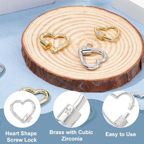 Hobbspring 8Pcs Brass Screw Carabiner Lock Charms 2 Colors Heart Lock Clasps Micro Pave Cubic Zirconia Carabiner Lock for Keychain Clip Hook Necklace Jewelry Making - Image 4