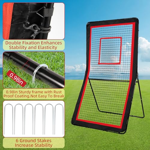 image for amazgolf Lacrosse Rebounder Net,4x7ft Volleyball Rebounder with 5 Adju