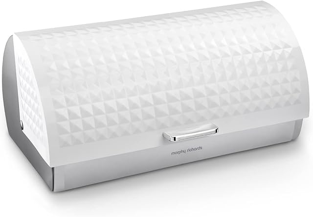 Morphy Richards 978051 Dimensions Roll Top Bread Bin with Stainless Steel Body, White , Large
