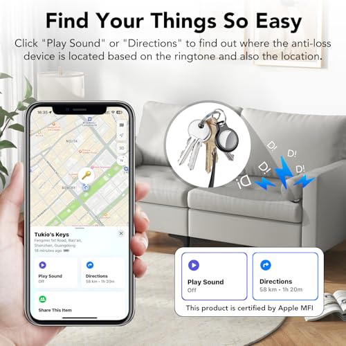 Lucid Tag Air Tags 6er Pack, Schlüsselfinder KeyFinder Kompatibel mit Apple Wo ist? APP (Nur iOS) 100dB Ton Bluetooth Koffer Tracker, Item Finder für Gepäck/Taschen/Schlüssel, Austauschbarer Batterien