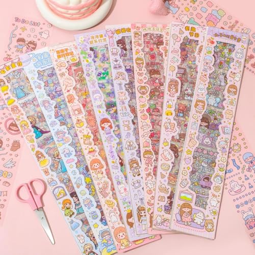 Image of Jaravik Cute Cartoon Theme Kawaii Stickers-20 Pet Sheets Cute Washi Stickers for Project, Girls Sticker Set for Kids, Self-Adhesive Sticker, Kawaii Sticker Sheet Size - 40 X 8 CM