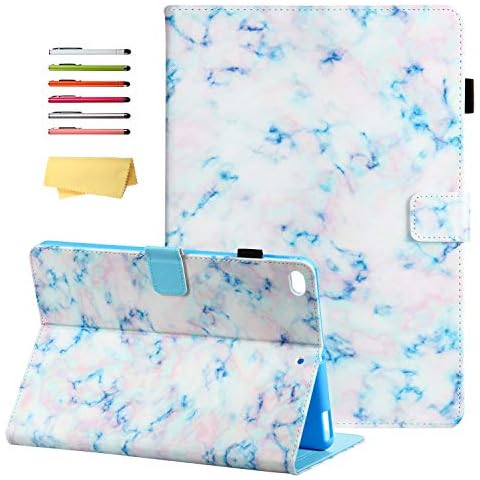 UUcovers Case for Apple iPad 9.7 inch 2018 2017 (iPad 6th /5th Gen) & iPad Air 2 / iPad Air 1, with Pencil Holder Auto Wake/Sleep Card Pockets Folio Stand Smart PU Leather Cover, White Pink Marble Cover