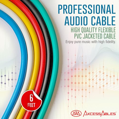 AxcessAbles Audio 1/4-Inch TS Guitar Amp & Bass Patch Cables - Metal Connectors, OFC Copper Wire | TS 1/4\" Guitar Mono Cables| Male to Male 6ft Multicolor Instrument Patch Cords (6ft - 6 Pack) - Thumbnail 5