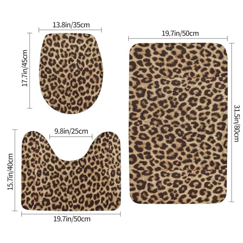 Tapis de bain imprimé léopard trois pièces lavable et ultra doux - 3