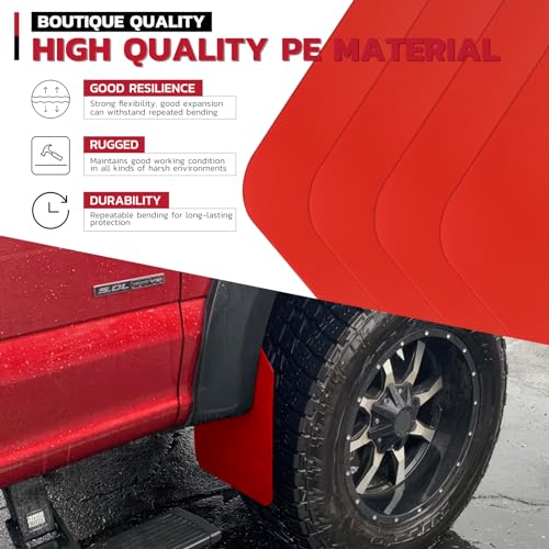Image of Car Mud Flaps 4PCS Universal Fit Red Splash Guards Flexible and Bendable Mudguard Fender Flare Cuttable Mudflap Car Accessories Compatible with Pickup SUV Trucks