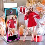 Magic Mirror Photo Booth, Mirror Photo Booth Machine with Interactive Touch Screen for Christmas Wedding Event Party (White Mirror Photo Booth, 65-43'')
