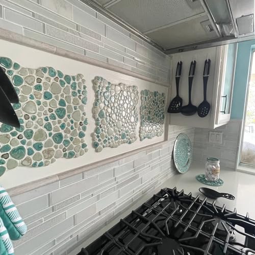 Hominter Pebble Porcelain Mosaic Glossy Mixed Aqua, Cream & Coffee Glazed Ceramic Tile for Bathroom, Shower Floor, Accent Wall, Spa Decor (5 Square Feet) by Hominter - Image 4