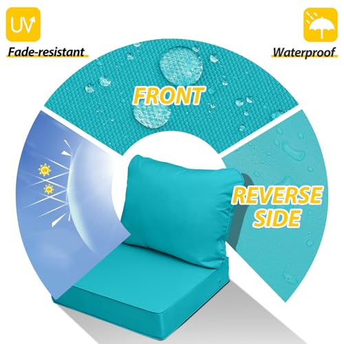 Image of AAAAAcessories Outdoor Deep Seat Cushions, Waterproof, Fade-Resistant Patio Furniture Replacement Cushions, Set of 2, 24 inch x 24 inch x 5 inch, Turquoise Blue