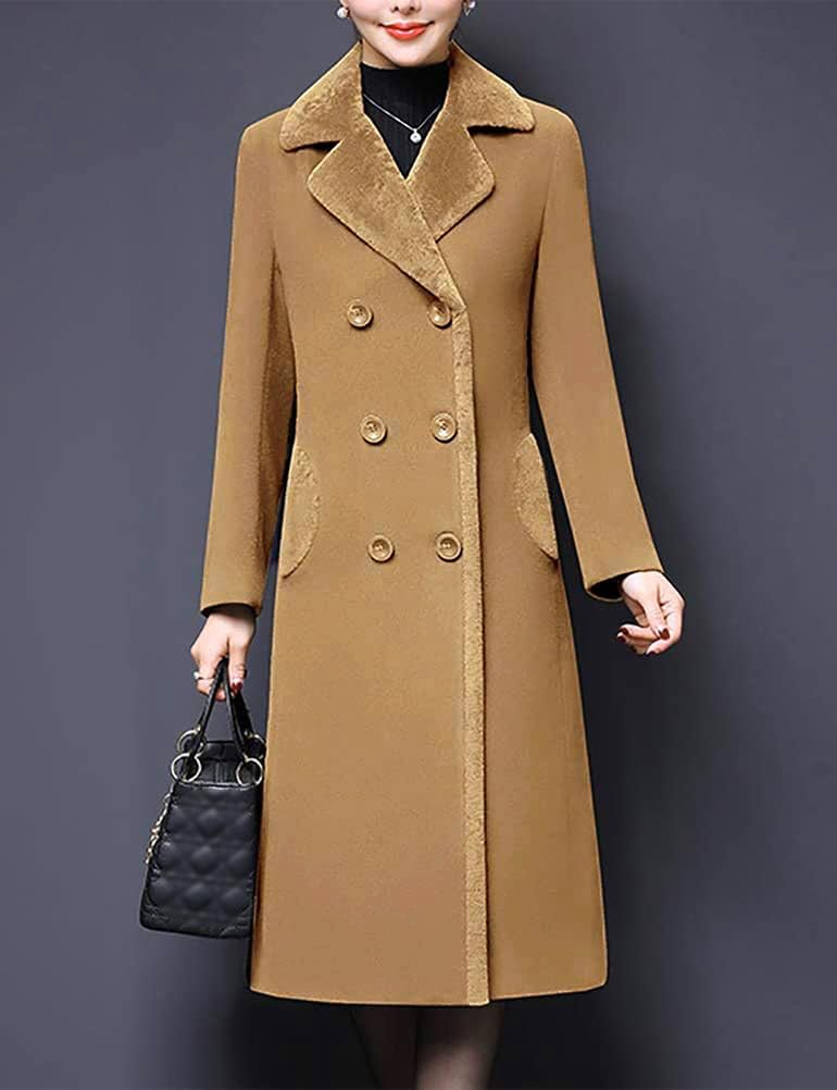 IDEALSANXUN Fur Collar Wool Coats for Women Double Breasted Long Peacoat Jackets - Image 2