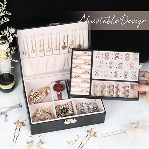 Hatori HI-JB-004-2LY-BLACK Jewelry Box For Women Girls, 2 Layers Jewelry Organizer Container With Lock thumb #4