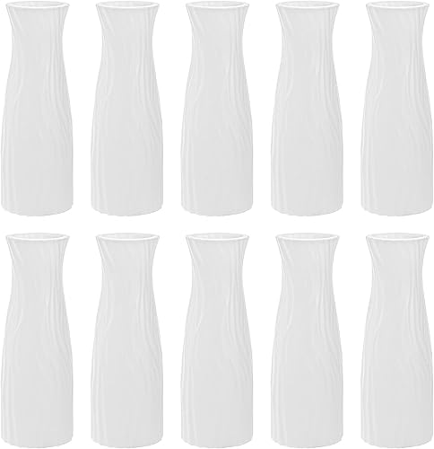 SOUJOY Paquete de 10 jarrones de plástico compuesto, jarrón floral cónico alto blanco para decoración del hogar, jarrones irrompibles para