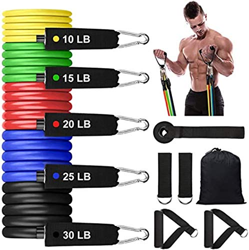 Lovelyee Resistance Bands Set with Stackable Exercise Bands,Non-Slip Foam Hanldes,Carry Bag, Door Anchor Attachment, Legs Ankle Straps and Workout Guide (100 lbs)