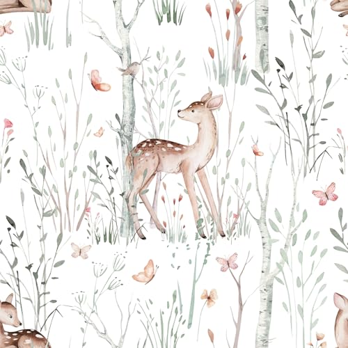 ZHENNEHZ Peel and Stick Wallpaper, Deer Forest Self Adhesive Wallpaper Waterproof and Oil-Proof Paper Home Decoration 17.3 "x 118"(44 cm x 3 m)