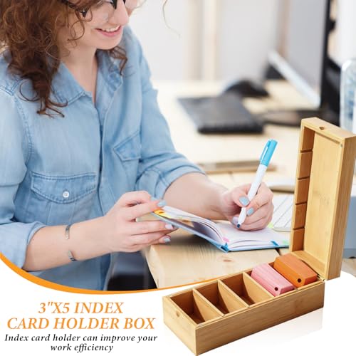 A8 Aarteikarten Box Holz, 22.2x9.5x7cm Karteikasten Holzbox mit Deckel Lernbox Vokabelbox mit 500 Stück Haftnotizen Karten Aufbewahrungsbox für Büro Schulen Heim