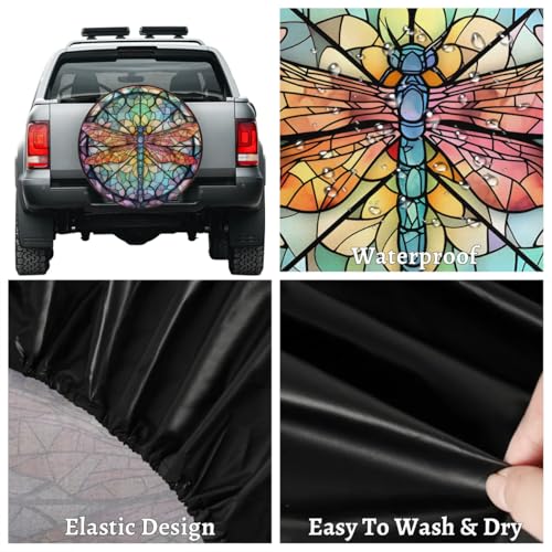 Image of Spare Tire Cover for RV Trailer, Glass Dragonfly Pattern Tire Covers Universal Fit for Travel Trailer Camper Jeep RV SUV Truck Waterproof Wheel Cover (15 inch for Diameter 27 inch - 29 inch),A-789