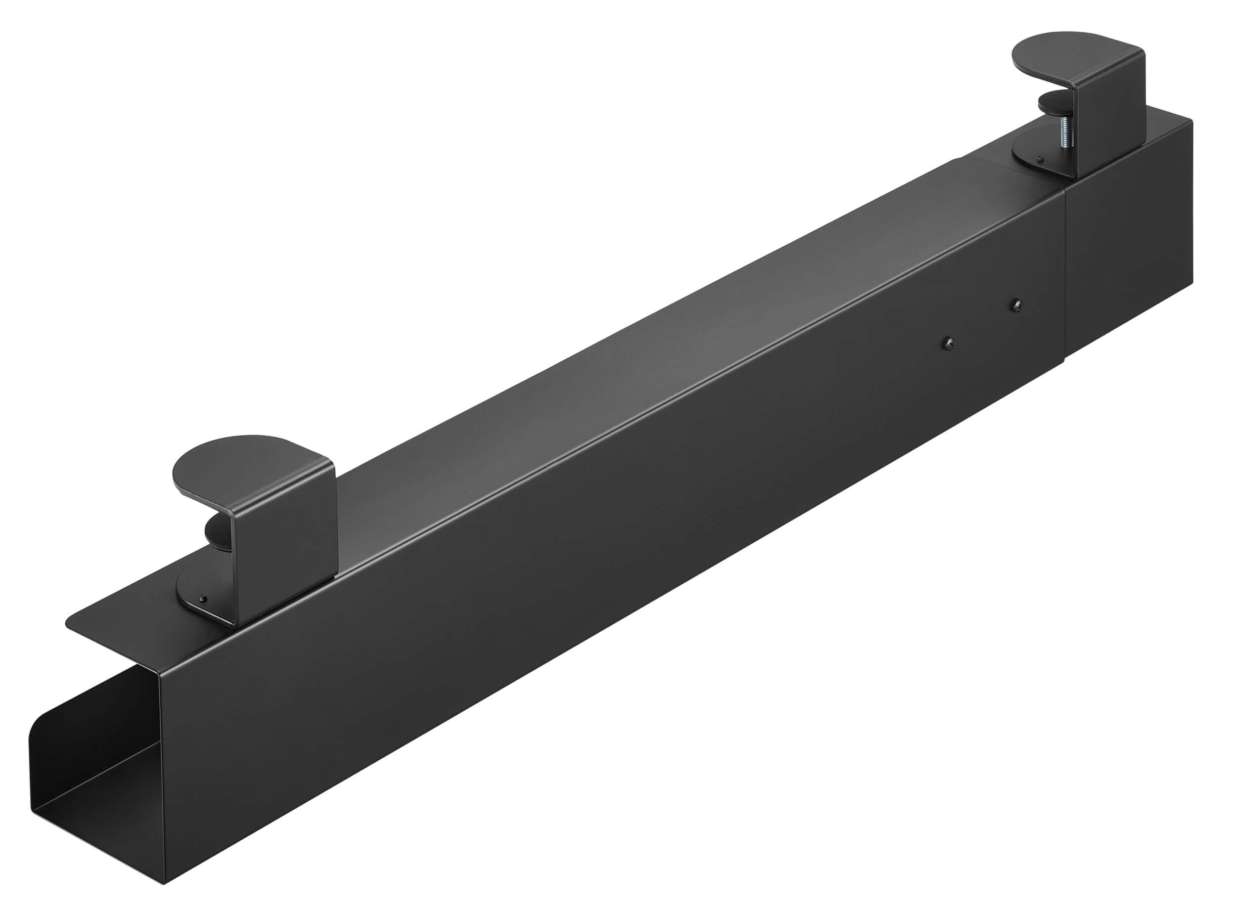 Eigentlich Kabelwanne Schwarz breitenverstellbar 80/100/120 cm zum Klemmen | Horizontaler Kabelkanal Kabeltunnel zur ordentlichen Kabelführung Stahl Traglast 5kg, für höhenverstellbare Schreibtische