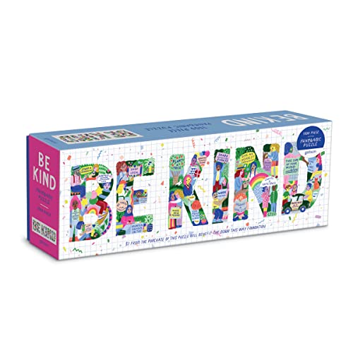 Galison Be Kind Panoramic Puzzle from Galison - 1000 Piece Landscape Jigsaw Puzzle Collaboration with The Born This Way Foundation, 39' x 14', Included is a 21 Days of Kindness Fill-in Calendar