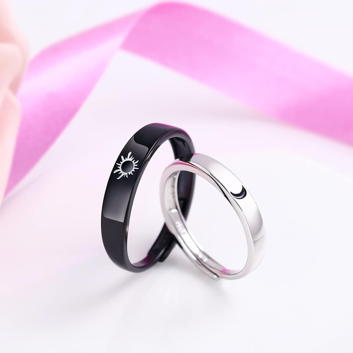 Beydodo 925 Silver Rings Custom Adjustable Sun and Moon Matching Rings Engraved I Love You Couples Rings Wedding