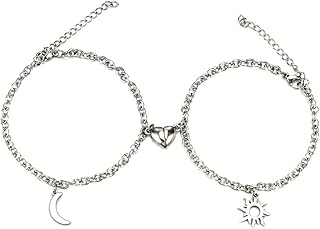 VELESAY Unisex Stainless Steel Magnetic Bracelets for Friends Set of 2