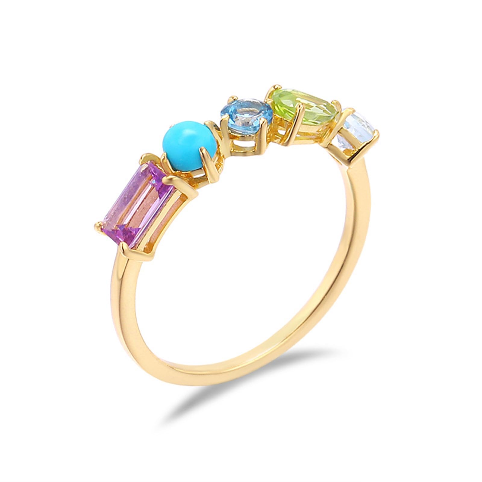 Anello Promessa Di Matrimonio Donna, Anello nuziale femminile con gemma geometrica colorata in Oro giallo