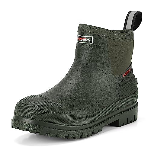 HISEA Men's Chelsea Rain Boots, Rubber Ankle Short Boots for Men Waterproof, Durable Insulated Mud Booties for Outdoor Garden Work, Green Size 10