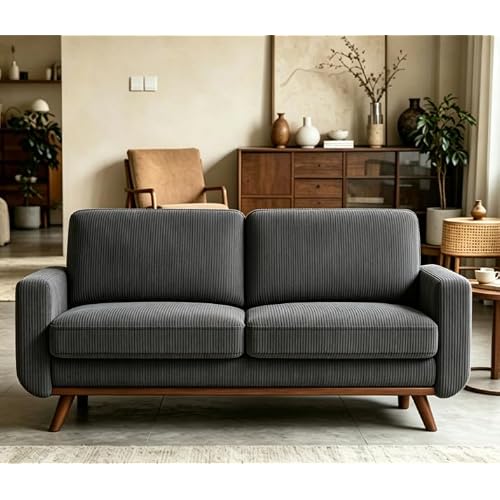 Vesgantti 68" Dark Gray Corduroy Loveseat Sofa, Modern Deep Seat Couch with Spring Cushion & Solid Wood Frame, Comfy Upholstered Loveseat for Living Room, Bedroom, Office & Small Space