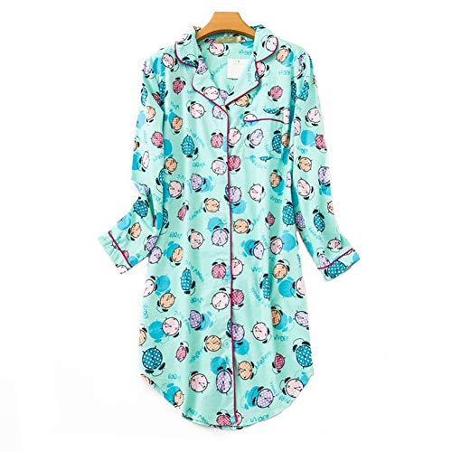 Chemise de nuit pour femme en coton à manches longues avec boutons sur le devant pyjama - Bleu - L Cover