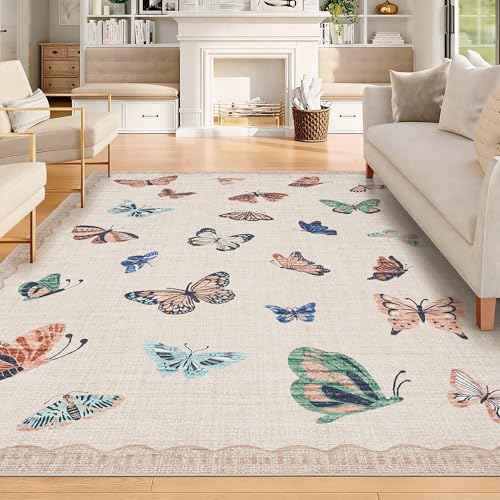 Garvee Area Rug 5x7, No Slip Washable, Modern Butterfly Pattern Area Rug, Low-Pile Design Rug, Under Bed Carpet, for Living Room Bedroom Dining Room,