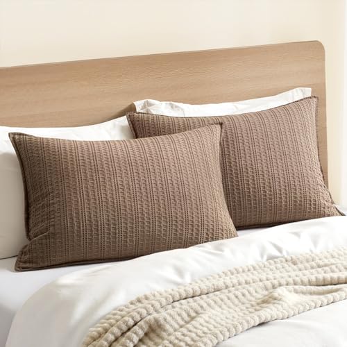 Woaboy Waffle Pillow Shams Standard Size 20x26 Brown 2 Pack No Insert