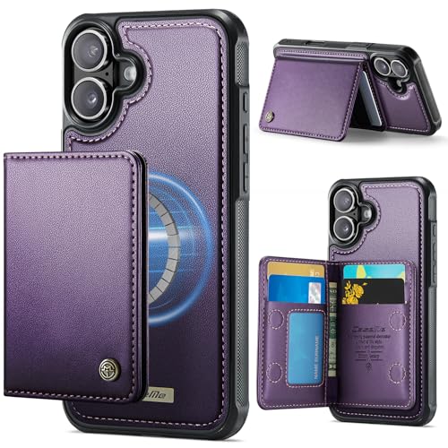 Coque magnétique amovible iPhone 16 étui portefeuille cuir RFID violet