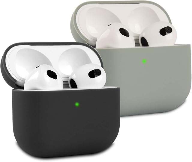 2 Pack KOKOKA Case Cover Compatible with Airpods 3rd Generation 2021, Soft Silicone Skin Case Cover Shock-Absorbing Protective Case for Airpods 3, Front LED Visible, Black/Grey