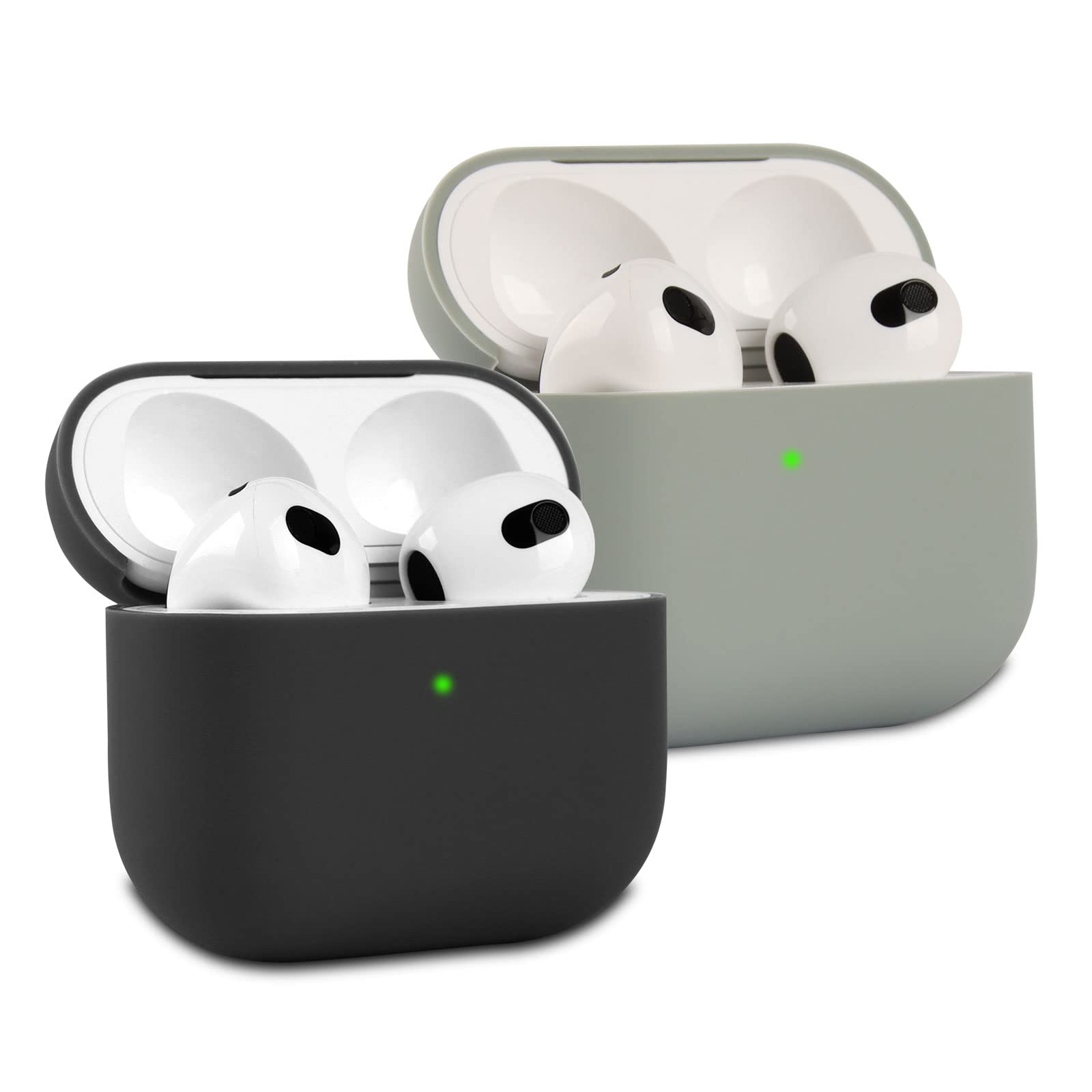 2 Piezas KOKOKA Funda de Silicona Compatible con AirPods 3.ª Generación 2021, Anti-rasguños Anti-Polvo Ultradelgada Funda Premium Silicona para Airpods 3, LED Frontal Visible, Negro/Gris