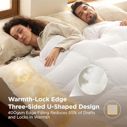 Image of Bedsure PureWoven Feather Down Comforter King Size, All Season Duvet Insert | Downpass Certified, Hotel Luxury Comforter, 8 Corner Tabs & Storage Bag, Soft Cotton Blend, 106x90 Inches, Medium Weight