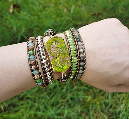 Image of Boho Stone Wrap Bracelet for Women,Turquoise Beaded Bracelet Jewelry Gift