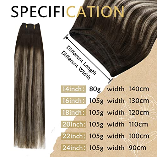 Ugeat 16 Inch Balayage Weft Hair Extensions Dark Brown With Ash Blonde 105G And Halos Hair Extensions Balayage Dark Brown To Blonde 14 Inch Bundles #TOP2
