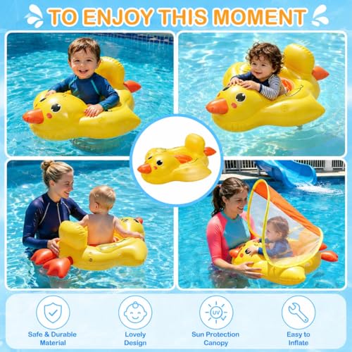 Miniatura 5 de Qingning Flotador Para Bebés Con Sombrilla Desmontable, Anillo De Natación Bebé Con Asiento, Pato Flotador De Piscina Hinchable Para Bebés, Flotador Infantil Con Toldo Para Piscina,Baby Swimming Float
